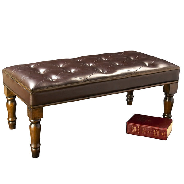 Tufted Brown Faux Leather Bench